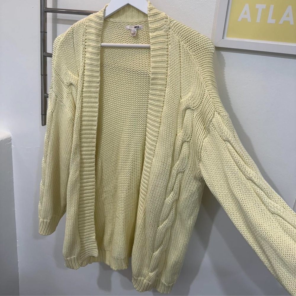Amuse society butter yellow cardigan sweater with cable knit detail